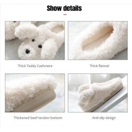 Cartoon 3D Teddy Dog Women Men Plush Slippers Winter Warm Soft Sole Shoes Couples Home Ladies Indoor Bedroom Slip On Fur Slides