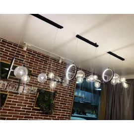 Modern Dining Room LED Chandelier Restaurant Coffee Shop Clear Glass Ball Hanging Light Office Bar Deco Long Pendant Lamp Black