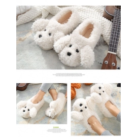 Cartoon 3D Teddy Dog Women Men Plush Slippers Winter Warm Soft Sole Shoes Couples Home Ladies Indoor Bedroom Slip On Fur Slides